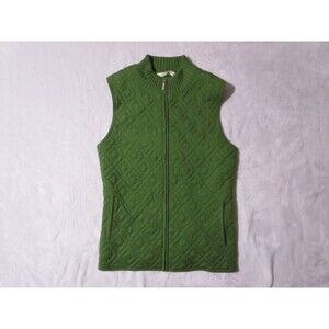 Vintage Swe Silk Wool Blend Quilted Ribbed Full Zip Vest Medium